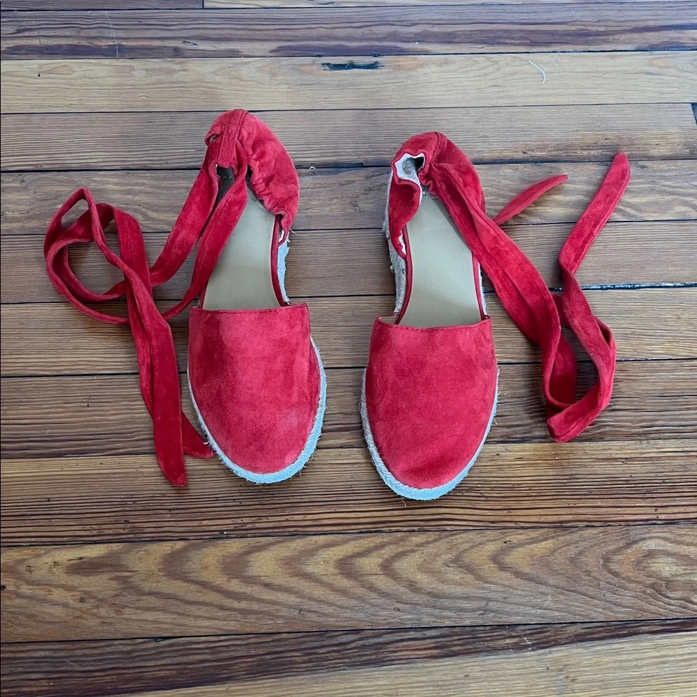 Marc Fisher Baylee Red Suede Ankle Tie Espadrille Wedges Size 7